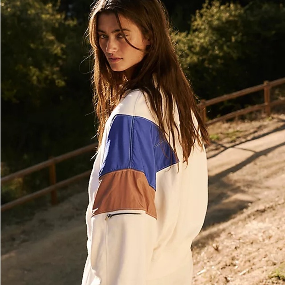 FP Movement by Free People Colorblock Bomber Jacket - Blue, Cream, Tan - Picture 2 of 7